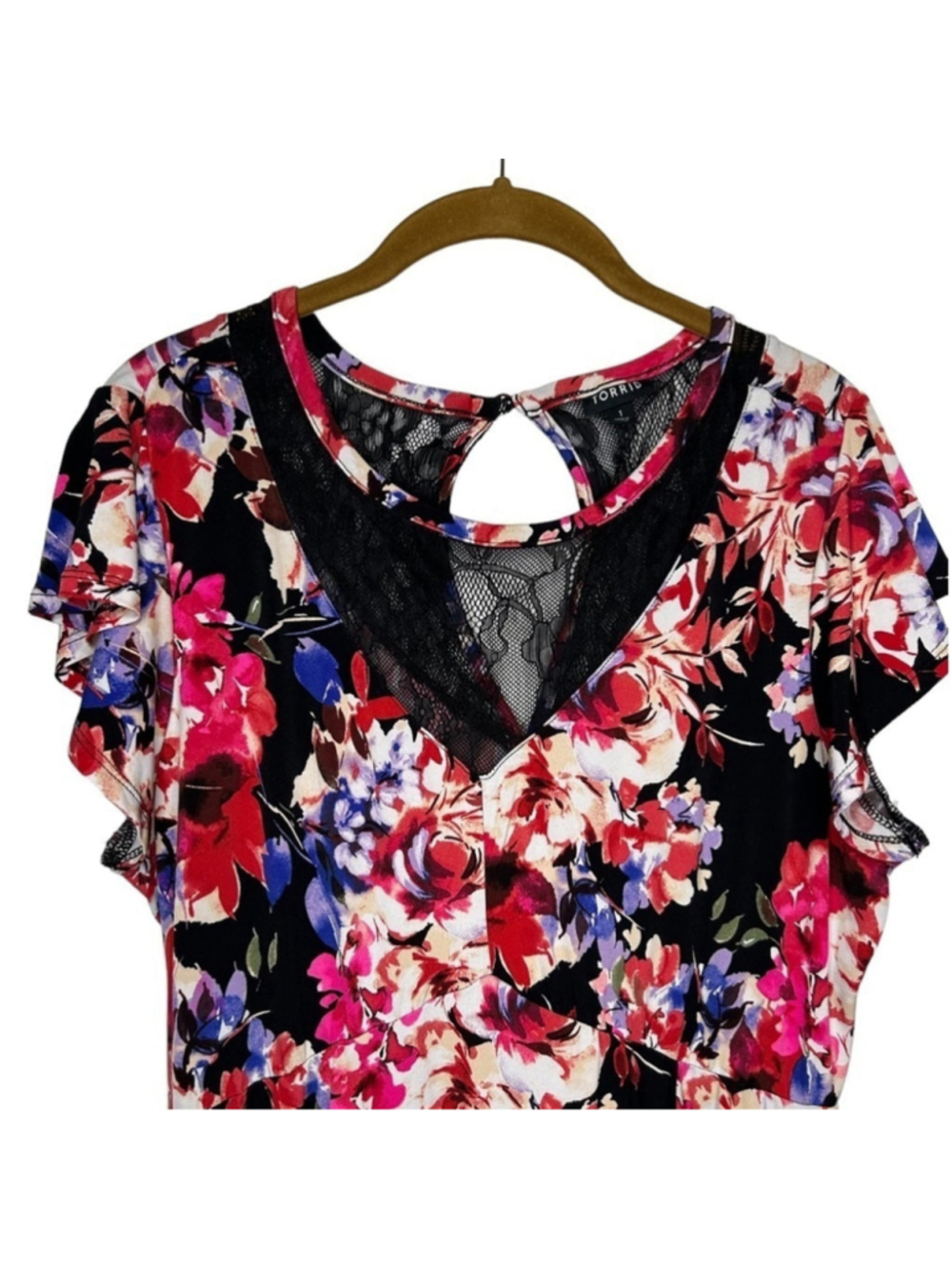 Torrid Midi Studio Knit Fit & Flare Black Floral Asymmetrical Dress Size 1X - Picture 5 of 14